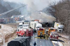 Search for victims continues after three killed and 24 hospitalised in 50-vehicle crash on Pennsylvania roadway