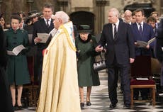 Queen signals support for Andrew as she takes his arm at Philip’s memorial
