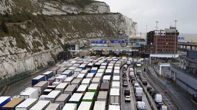 Freight and passenger queues waiting to check in at the Port of Dover, Kent, as some ferry services remain suspended at the Port of Dover following P&O Ferries sacking of 800 seafarers without notice