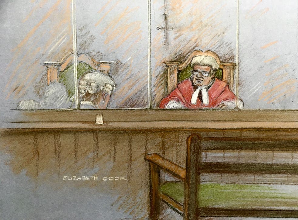 Court artist sketch of the empty Old Bailey dock as Koci Selamaj refused to appear