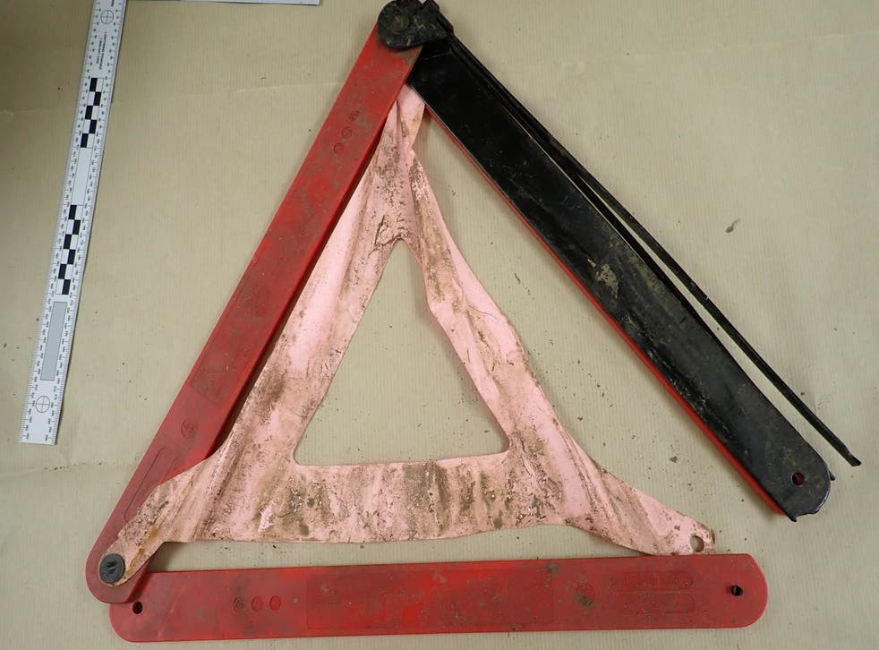 A traffic triangle Koci Selamaj used to attack Ms Nessa was recovered from the River Teise (Met Police/PA)