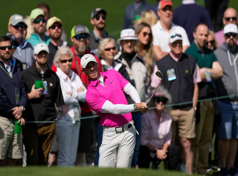 Rory McIlroy chips to the second green during the second round of the Masters (Matt Slocum/AP)