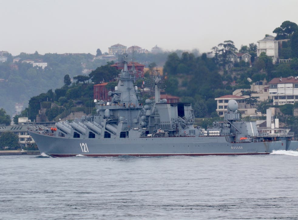 <p>Moskva sails in the Bosphorus, on its way to the Black Sea, in July 2021</p>