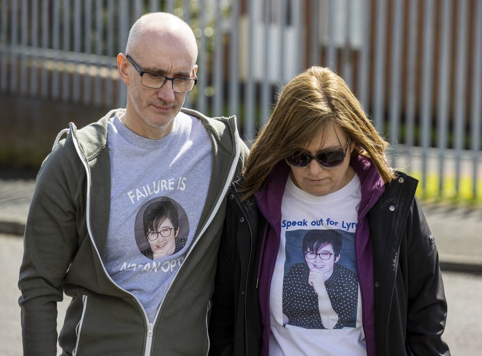 Lyra McKee’s sister Nichola Corner with her husband John Corner on Fanad Drive in Derry, where journalist Lyra McKee was murdered to mark the third anniversary (Liam McBurney/PA)