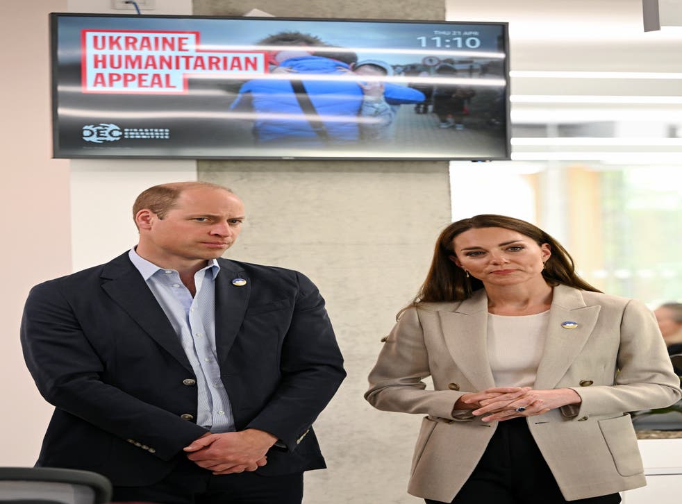 The Duke and Duchess of Cambridge during a visit to the London headquarters of the Disasters Emergency Committee (DEC) to learn more about their ongoing appeal to support people affected by the conflict in Ukraine (Jeff Spicer/PA)