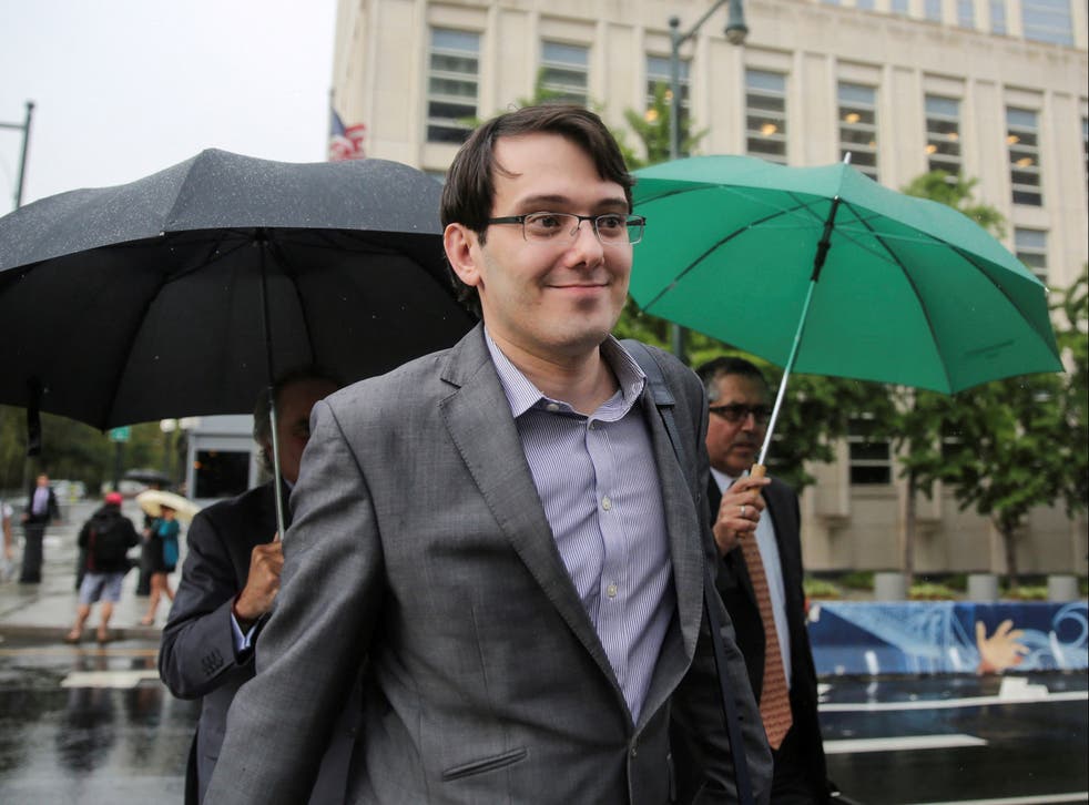 <p>Martin Shkreli leaves court during his fraud trial in August 2017</p>