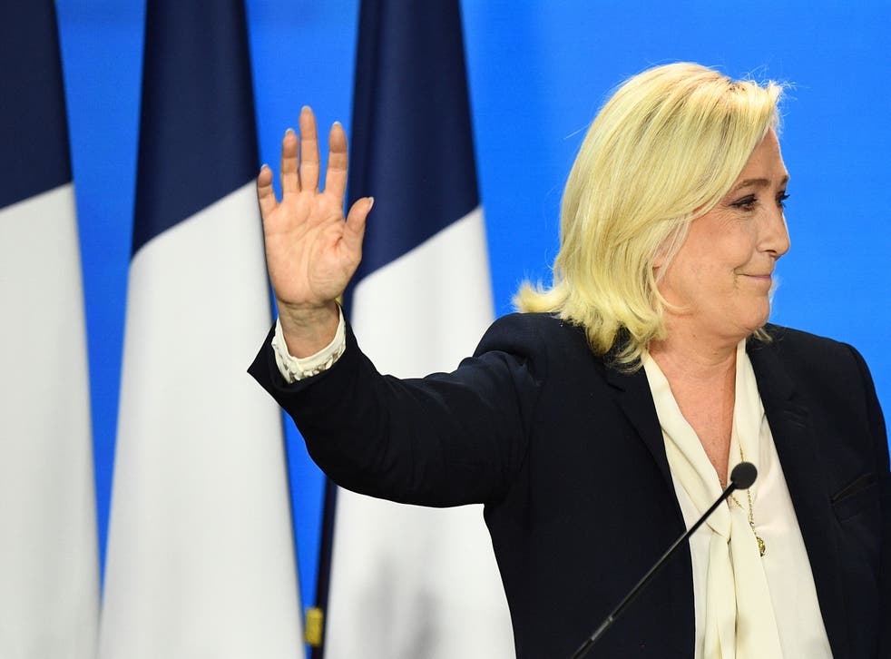 <p>Marine Le Pen gave her concession speech shortly after the exit poll   </p>