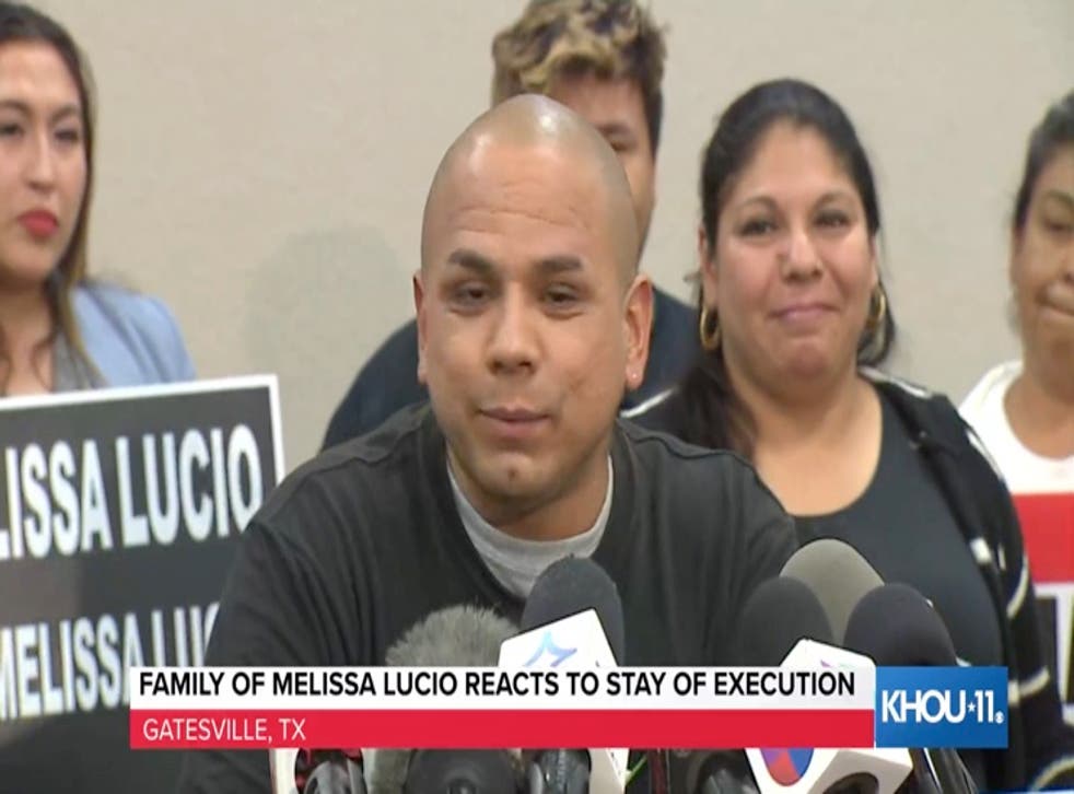 <p>John Lucio speaks at a press conference after his mother is granted a stay of execution</s>
