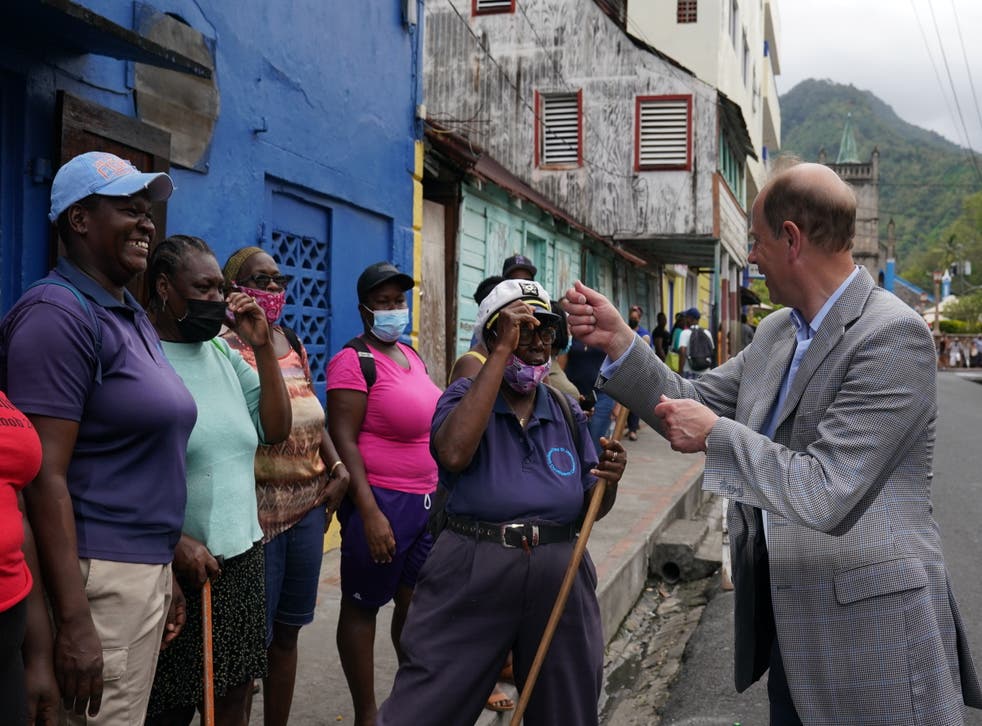 The Earl of Wessex meeting locals in Soufriere, Saint Lucia (Joe Giddens/PA)