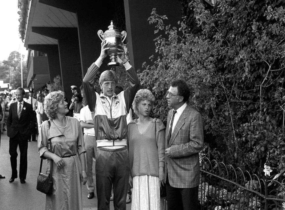 Boris Becker with his family after winning the men’s singles title at Wimbledon aged 17 in 1985 (PA)