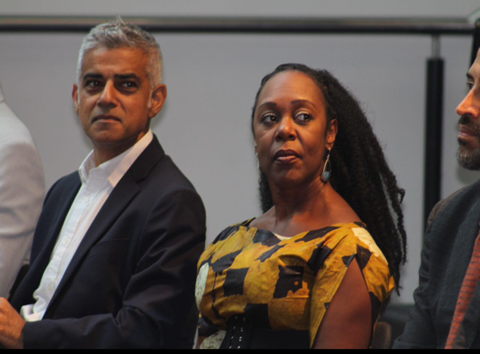 <p>Ms Ebanks sat next to London mayor Sadiq Khan and former deputy mayor Matthew Ryder at an event in 2018 </磷>