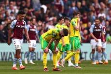 Norwich relegated back to the Championship as Aston Villa ruin Dean Smith’s return