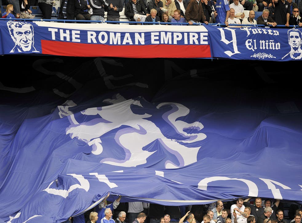 A Chelsea banner during the Abramovich era at Stamford Bridge (Rebecca Naden/PA)