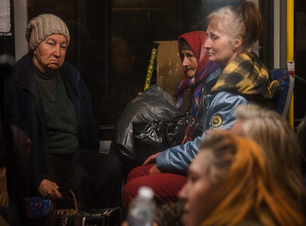 <p>eople evacuated from Mariupol arrive on buses at a registration and processing area for internally displaced people in Zaporizhzhia</p>