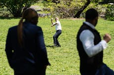 Sadiq Khan practises pitching baseball in Central Park ahead of MLB appearance
