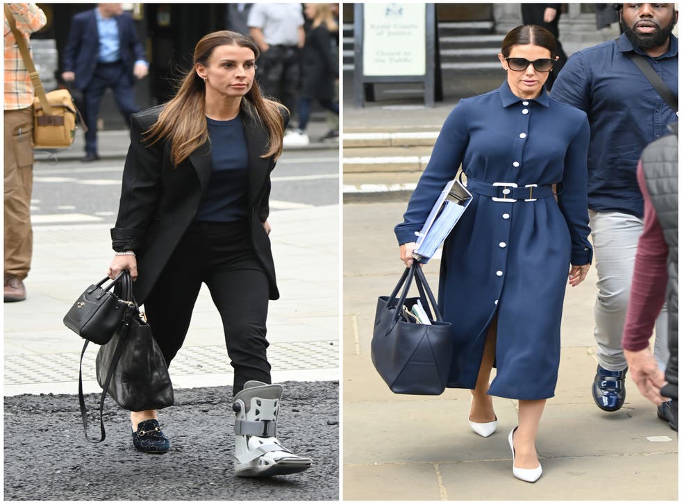 <p>Coleen Rooney (L) and Rebekah Vardy arrive at court</p>
