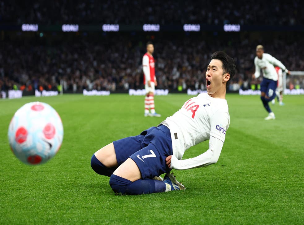 <p>Tottenham Hotspur's Son Heung-min celebrates scoring their third goal</p>