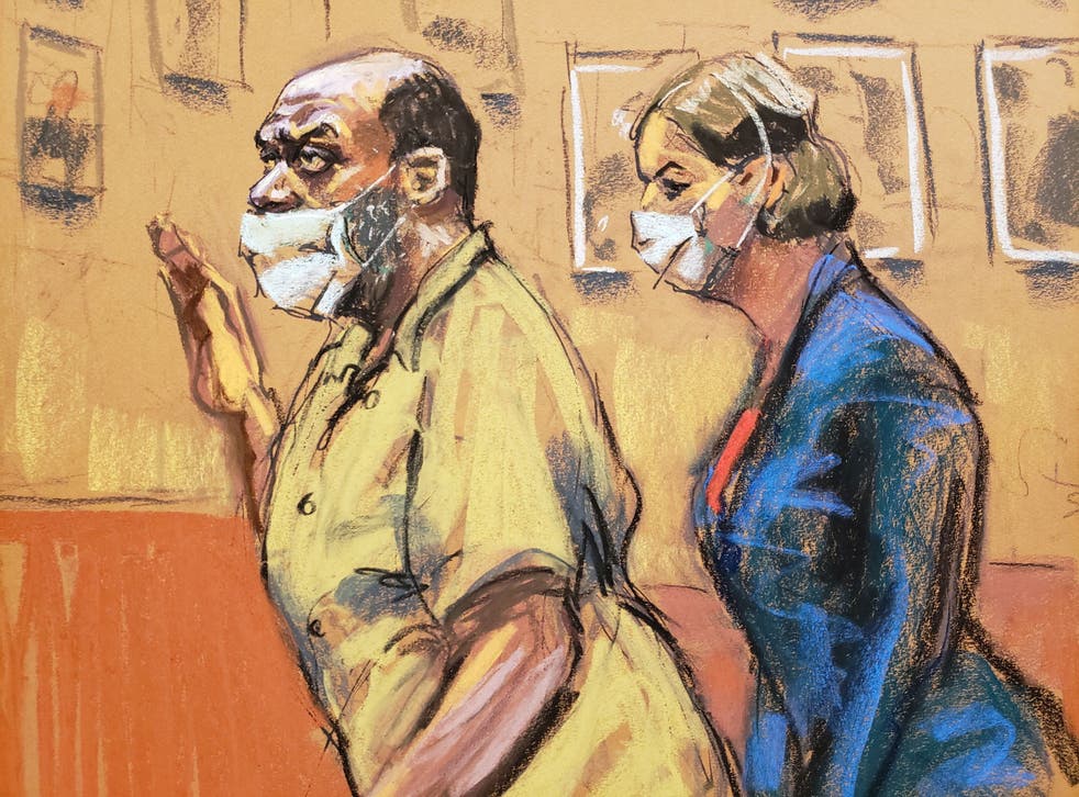 <p>Frank James appears in court on terrorism charges on 13 May</p>