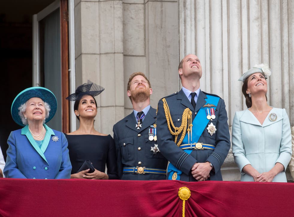 Members of the royal family watch an RAF flypast to mark the centenary of the Royal Air Force (Paul Grover/Daily Telegraph/PA)