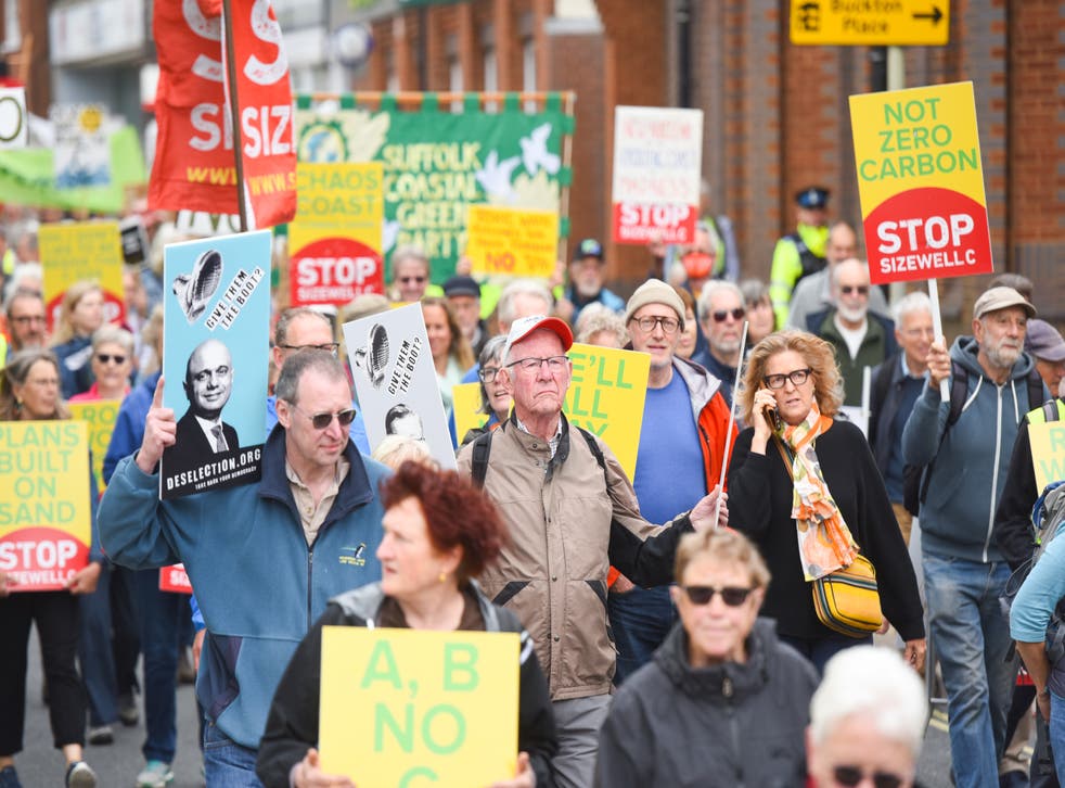 Protesters march from Leiston to Sizewell beach to oppose the new nuclear power station (Gregg Brown/PA)