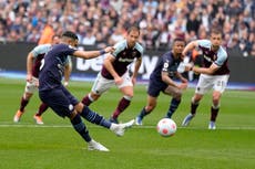 Man City keep title within grasp despite Mahrez penalty miss at West Ham