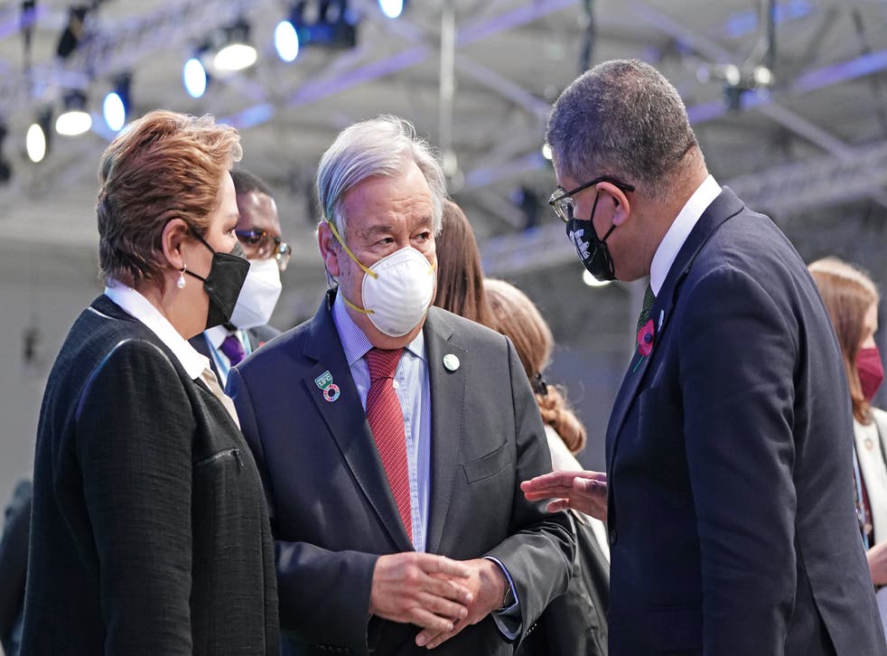 Cop26 President Alok Sharma , Ikke sant, with UN secretary-general Antonio Guterres at the climate summit in Glasgow (Jane Barlow/PA)