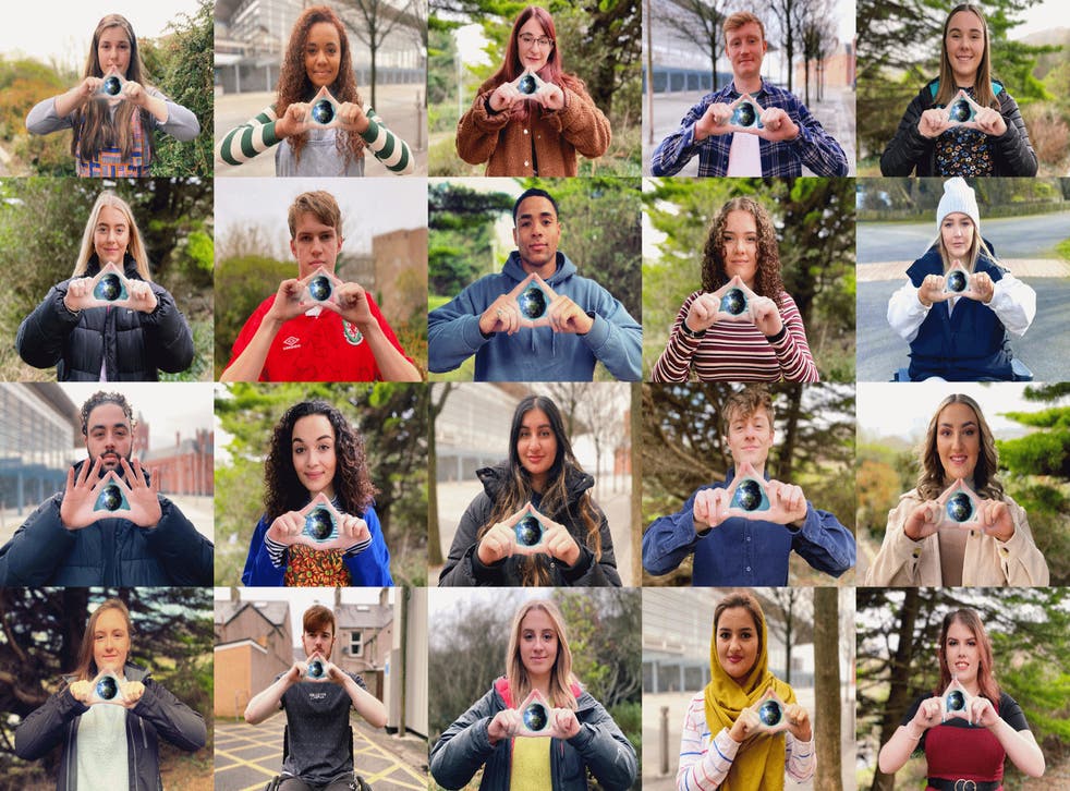 People who are appearing in the Urdd Gobaith Cymru’s yearly peace and goodwill message which this year focuses on the environment (Urdd Gobaith Cymru/PA)