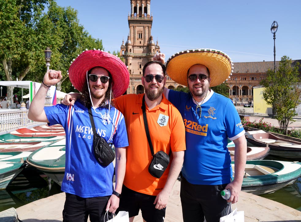 Rangers fans soak up the atmosphere in Seville ahead of the final (Andrew Milligan/PA)