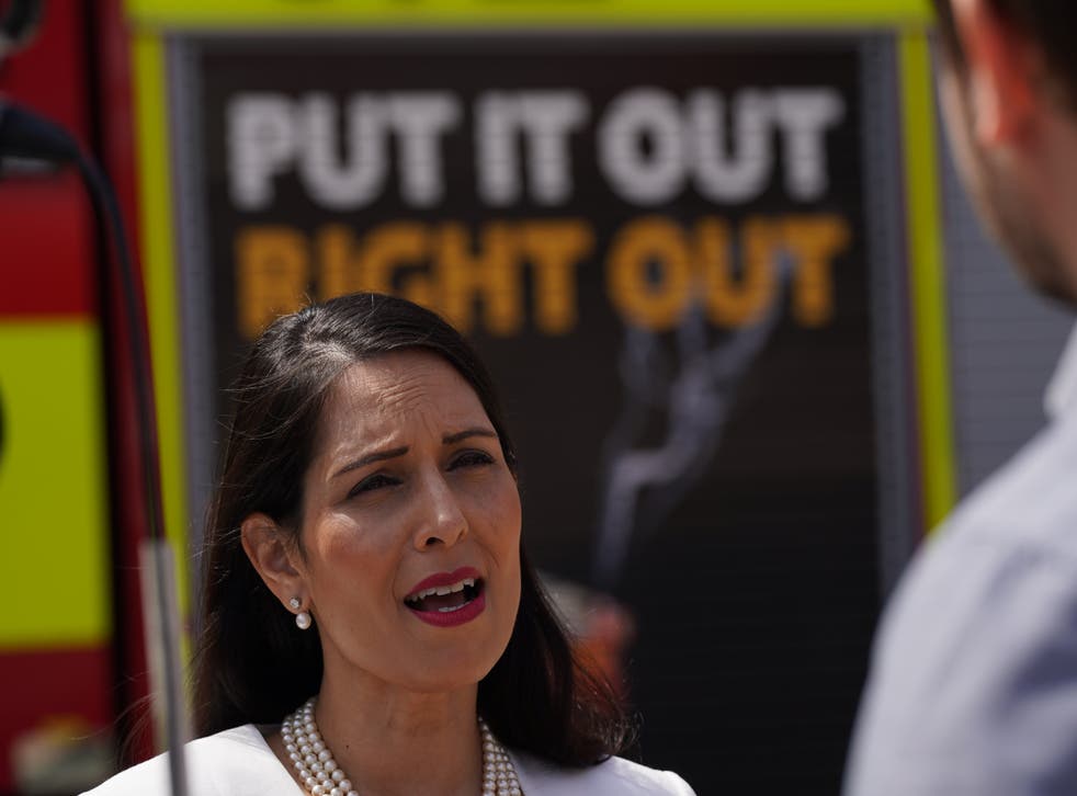 Home Secretary Priti Patel during a visit to Old Kent Road Fire Station, Southwark, south east London (Yui Mok/PA)