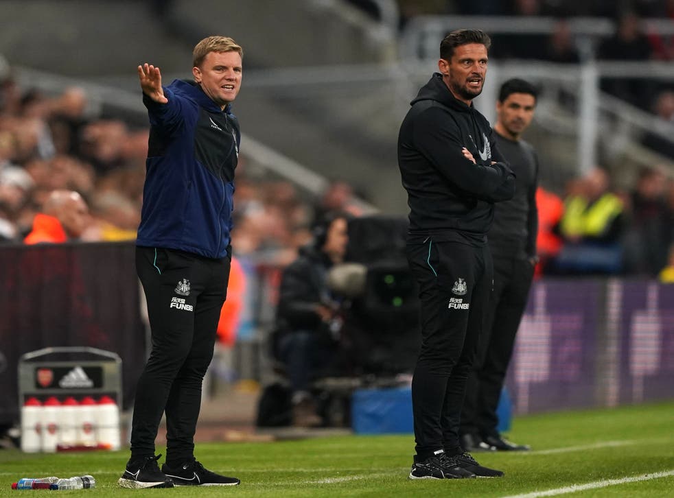 Newcastle head coach Eddie Howe (left) and assistant Jason Tindall oversaw a Premier League victory at home to Arsenal (Owen Humphreys/PA)