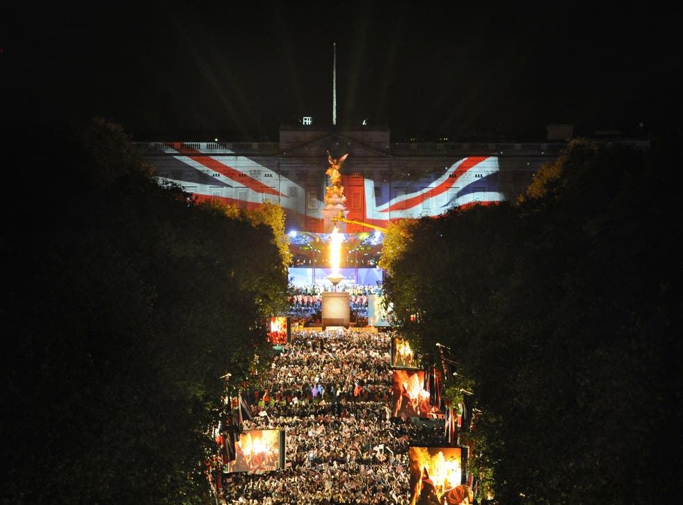 A beacon is lit outside Buckingham Palace during the Diamond Jubilee concert in 2012 (Anthony Devlin/PA)