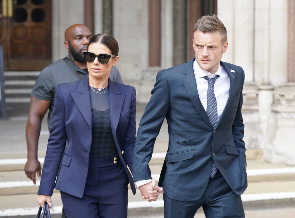 Rebekah and Jamie Vardy leave the Royal Courts Of Justice (Yui Mok/PA)