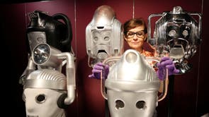 Sculpture conservator Marisa Prandelli adjusts a display of heads of ‘Cybermen’ in the monster vault at the ‘Doctor Who: Worlds of Wonder’ exhibition which opens at the World Museum later this month in Liverpool
