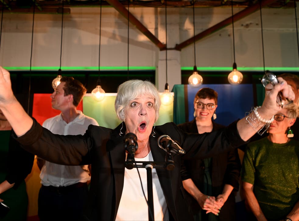 <p>The Greens’ Elizabeth Watson-Brown celebrates winning a Queensland seat </bl>