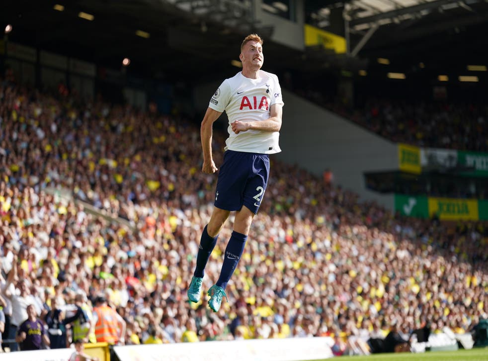 Tottenham’s Dejan Kulusevski celebrates scoring in a 5-0 rout of Norwich (Joe Giddens/PA)