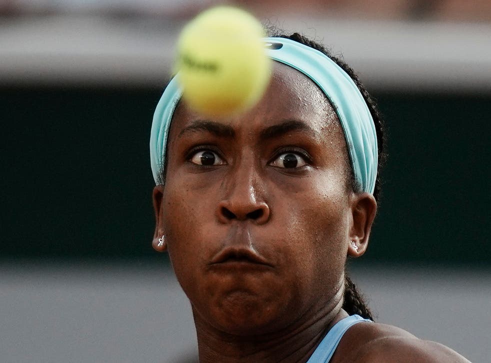 Coco Gauff kept her eye on the ball in her win over Rebecca Marino at the French Open (Thibault Camus/AP)