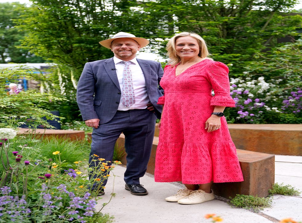 Garden designer Joe Swift with Sophie Raworth at the BBC Studios Our Green Planet & RHS Bee Garden (Yui Mok/PA)