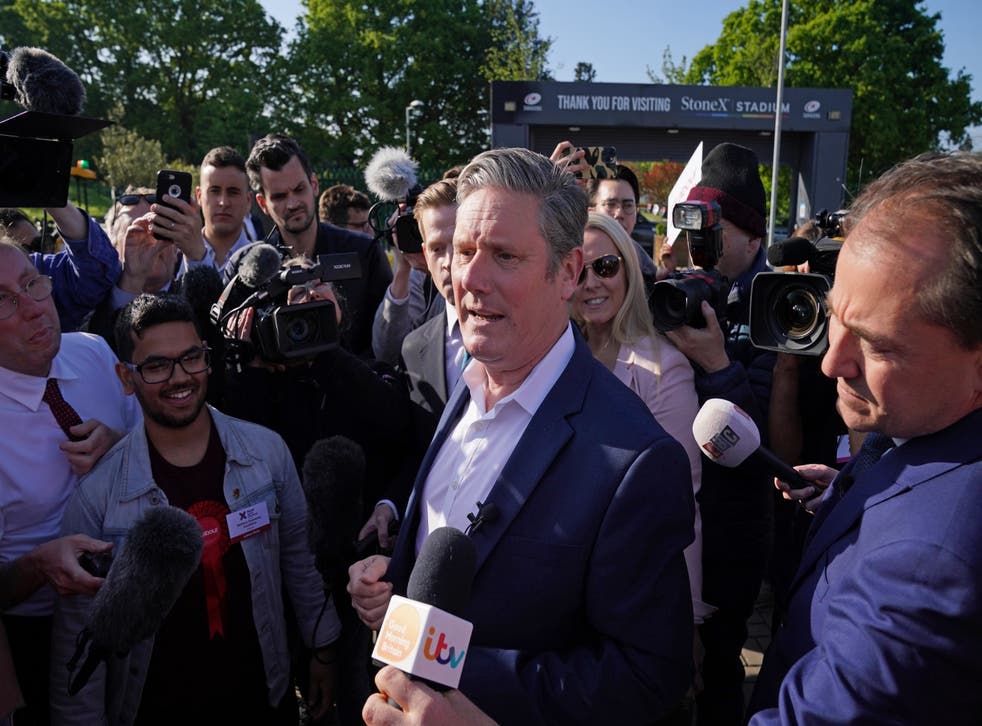<p>Labour leader Keir Starmer speaks to supporters in Barnet, London after the party clinched victory local government elections</p>
