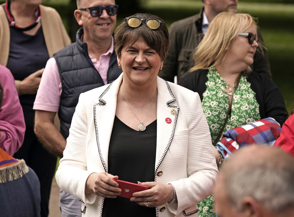 Former DUP leader Arlene Foster watches the Northern Ireland centenary parade from Stormont (Niall Carson/PA)