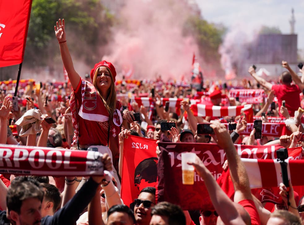 Thousands of Liverpool supporters in a fan zone in Paris (Jacob King/AP)