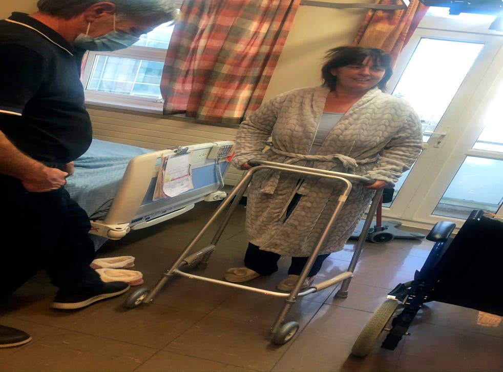 *No repro feeFrancesca Murray uses a walking frame in Cork University Hospital as she learns how to walk again after suffering a stroke in Co Kerry in June 2020. She is now preparing for the June 5 Women’s Mini Marathon after making a remarkable recovery. She signed up for the 10k to raise funds for CUH Charity to thank medics at the hospital for helping her rebuild her life.