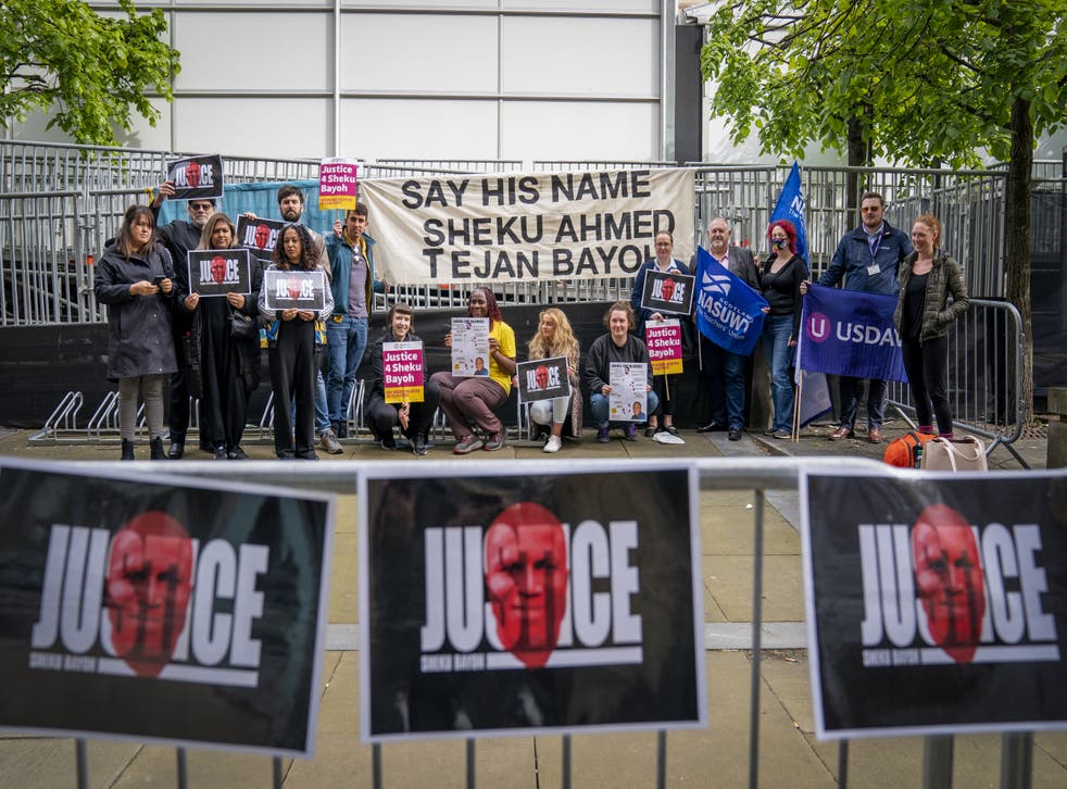 Anti-racism protesters have demonstrated outside the inquiry (Jane Barlow/PA)