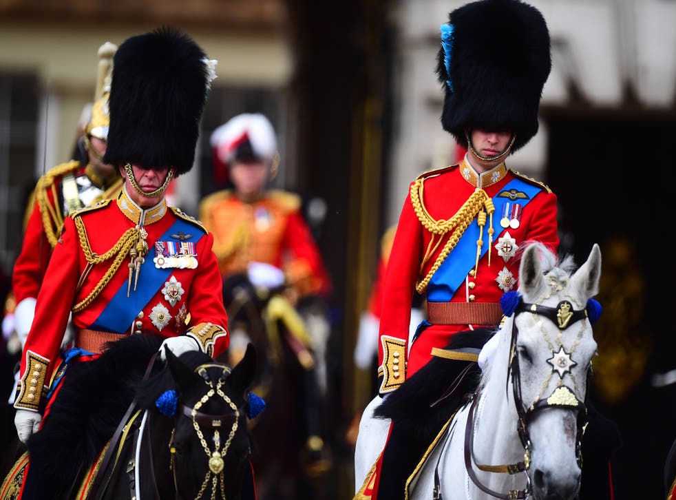 The Prince of Wales and the Duke of Cambridge take part in Trooping the Colour on horseback (Victoria Jones/PA)