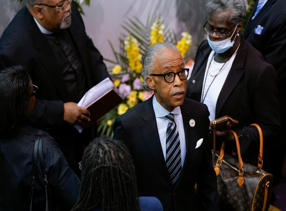 <p>Rev Sharpton at a memorial service for Ruth Whitfield who was killed in the Buffalo massacre in May </p>