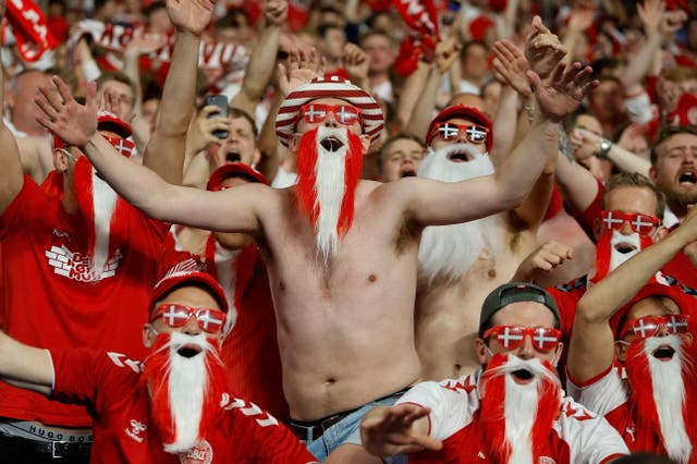 Denmark fans celebrate after their side’s Uefa Nations League victory over France in Paris