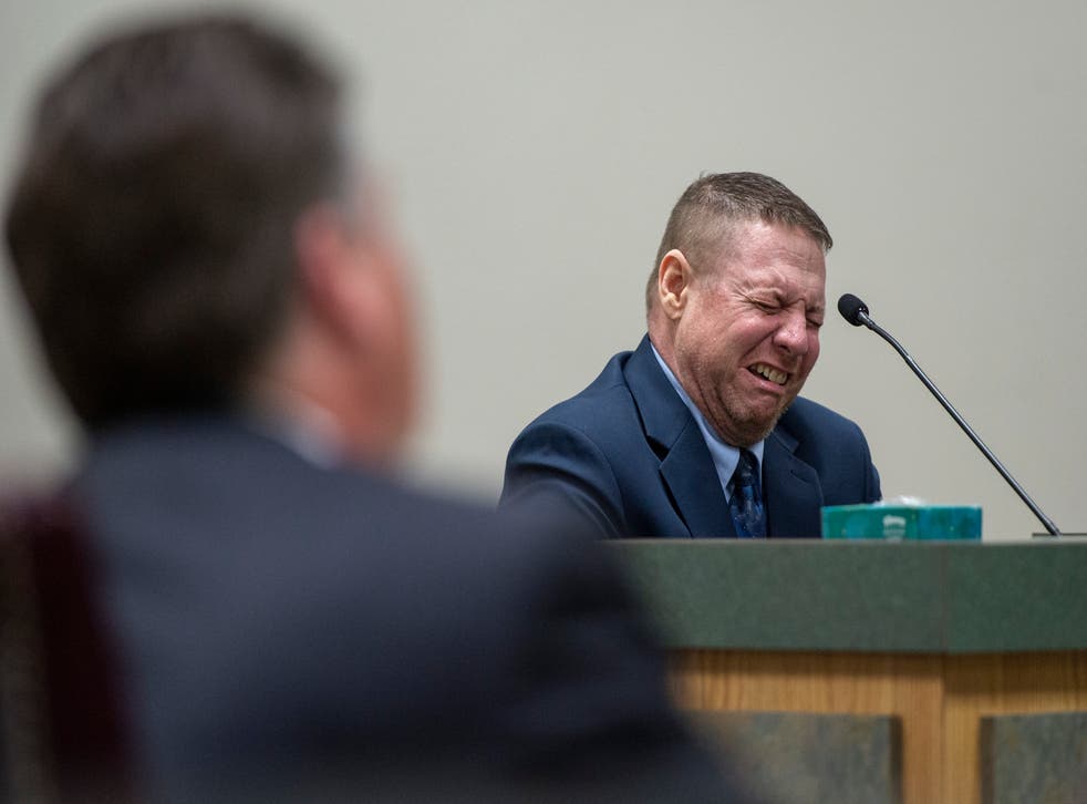 <p>Jacob Blair Scott, who is accused of sexually assaulting a minor, cries out while on the witness stand after testifying about his family relationships. </p>
