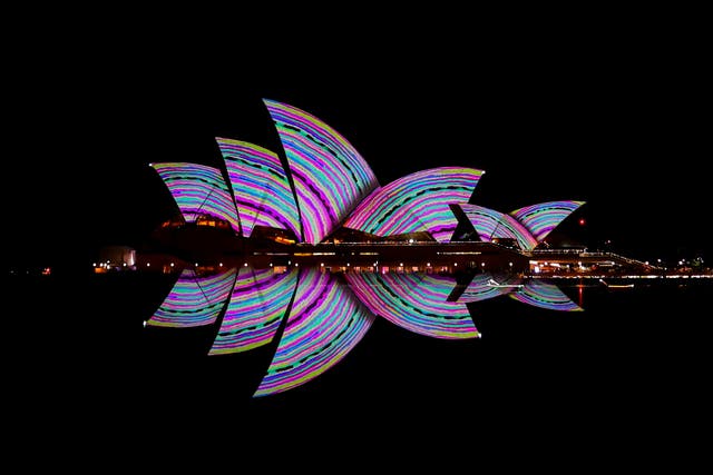 An illuminated Sydney Opera House during Vivid Sydney, the annual festival of light, music and ideas