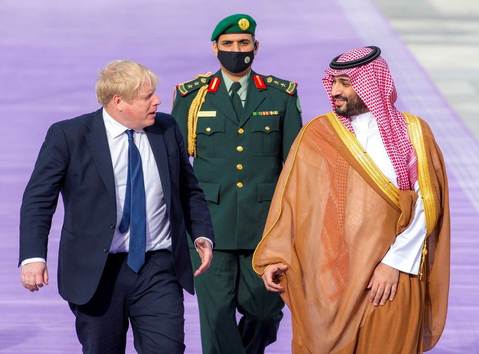 <p>Crown Prince Mohammed bin Salman meets Boris Johnson in March 2022 </p>