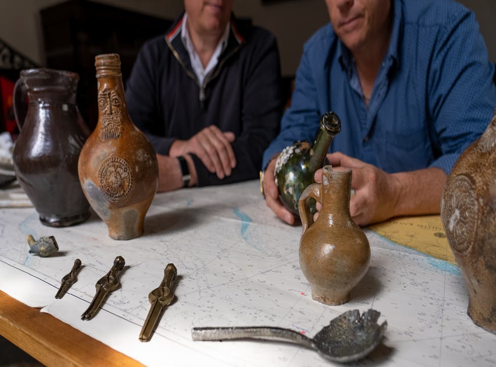Some of the artefacts discovered with the HMS Gloucester wreck. (UEA/ PA)