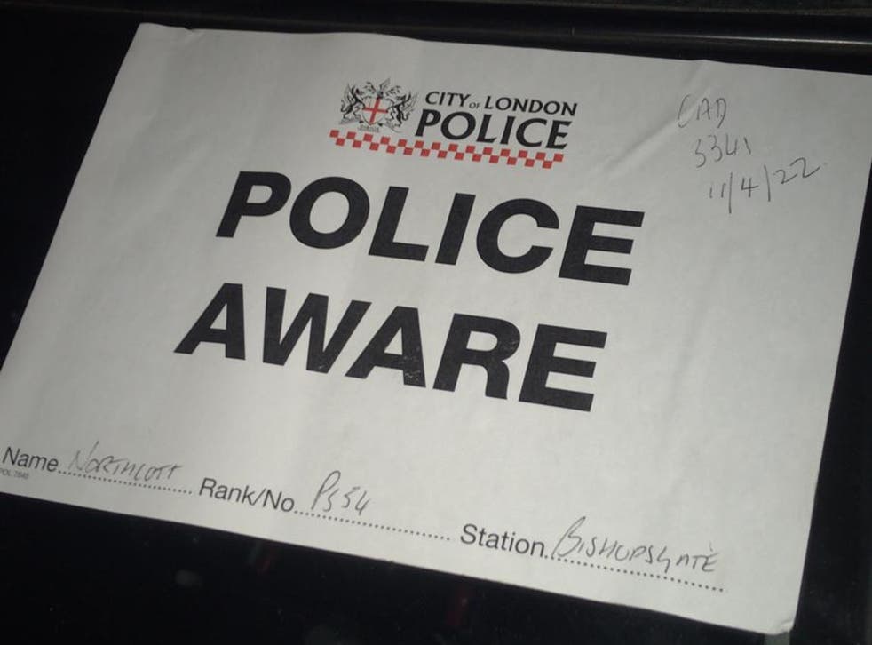 <p>A notice left by police on Hamza’s car </p>